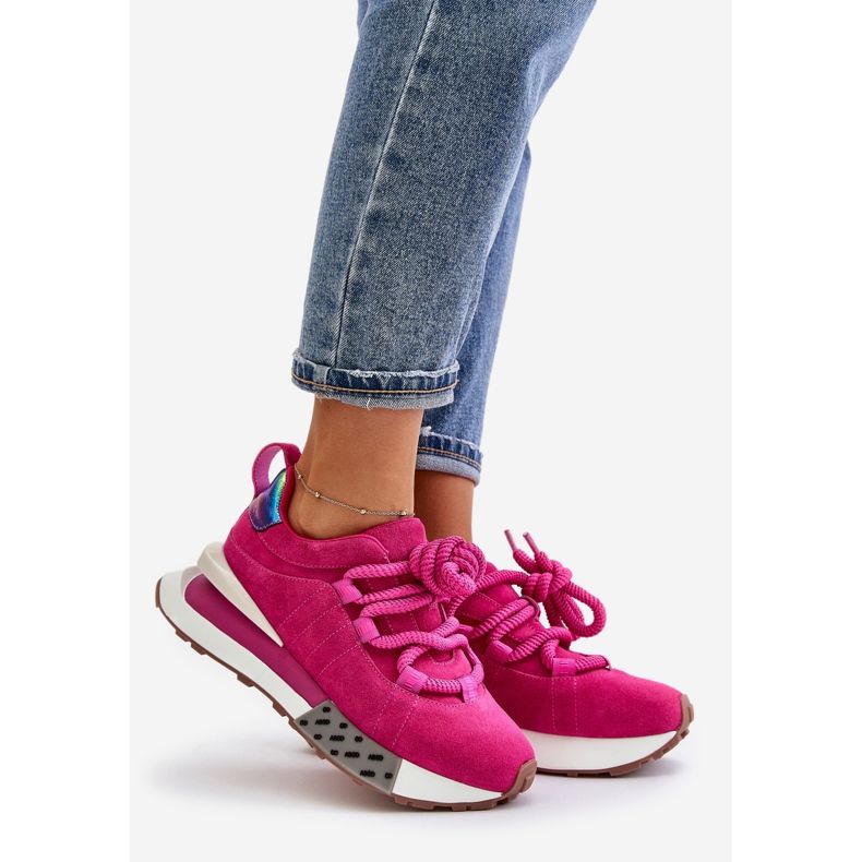 Sneakers da Donna in Pelle Scamosciata con Plateau Con Allacciatura Spessa Artiker 55C0086 Fucsia rosa 1