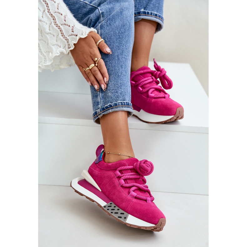 Sneakers da Donna in Pelle Scamosciata con Plateau Con Allacciatura Spessa Artiker 55C0086 Fucsia rosa 2