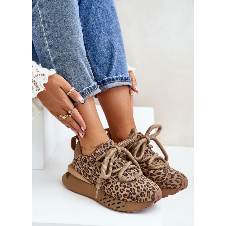 Sneakers da Donna in Pelle Scamosciata con Plateau Con Allacciatura Spessa Leopardata Artiker 55C0135 Marrone 2