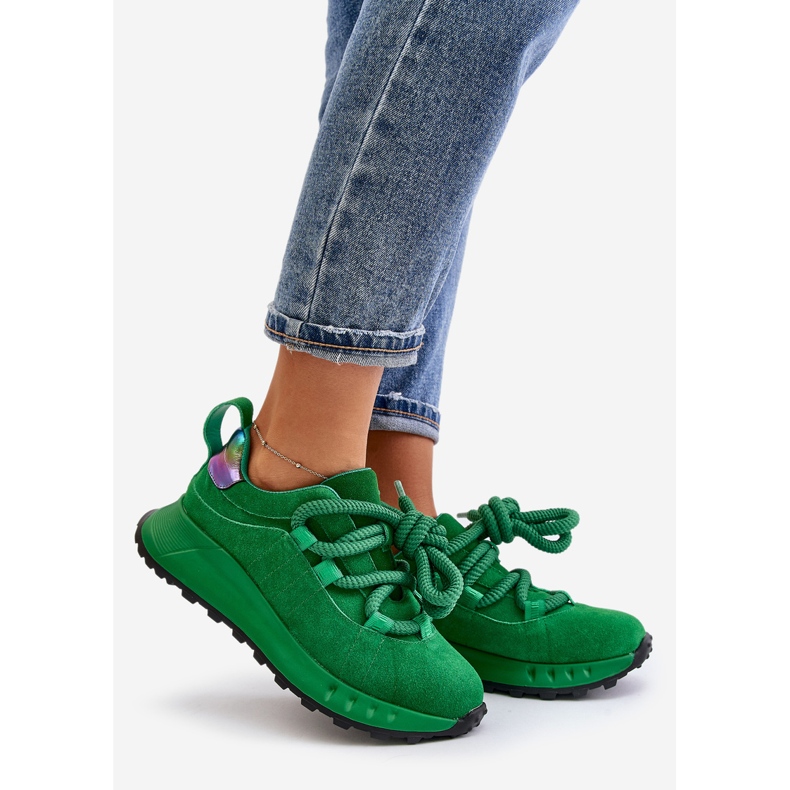 Sneakers da donna in pelle scamosciata con allacciatura spessa Artiker 55C0099 Verde 1