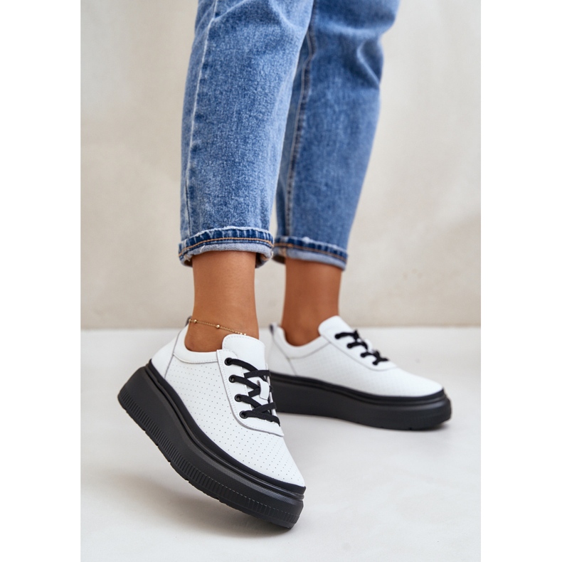 Scarpe Sportive Da Donna Su Plateau, Pelle Naturale, Bianco 41470 Vinceza 2