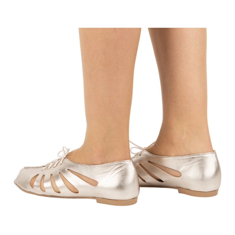 Exquisite Ballerine da donna in pelle traforata 1444EX Oro d'oro 1