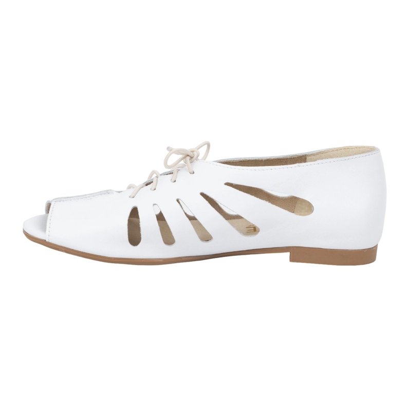 Exquisite Ballerine da donna in pelle traforata 1444EX Bianco bianca 1