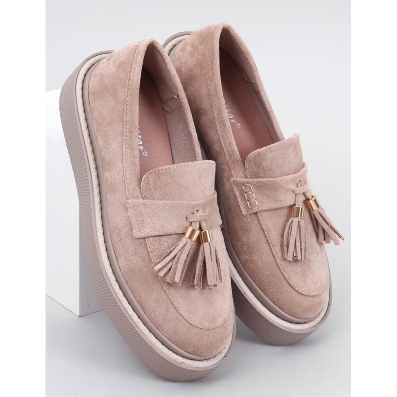 Mocassino platform Trinity Beige con frange 1