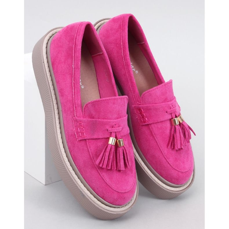 Mocassini platform Trinity fucsia con frange rosa 1
