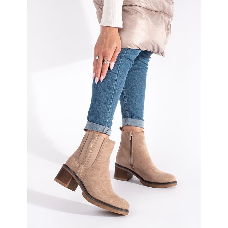 Seastar Stivaletti Chelsea in camoscio beige con tacco alto 1