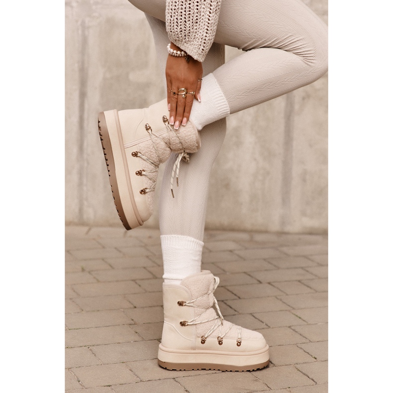 Stivali da neve da donna con plateau e allacciatura, Riaviana beige chiaro 2