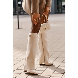 Stivali da Donna in Eco Pelle con Tomaia Risvoltata su Tacco Alto Avamora Beige Chiaro 2