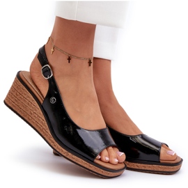 Sandali con zeppa in vernice da donna Sergio Leone SK301 Neri nero 5