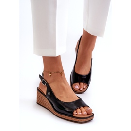 Sandali con zeppa in vernice da donna Sergio Leone SK301 Neri nero 2