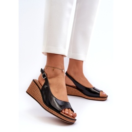 Sandali con zeppa in vernice da donna Sergio Leone SK301 Neri nero 1