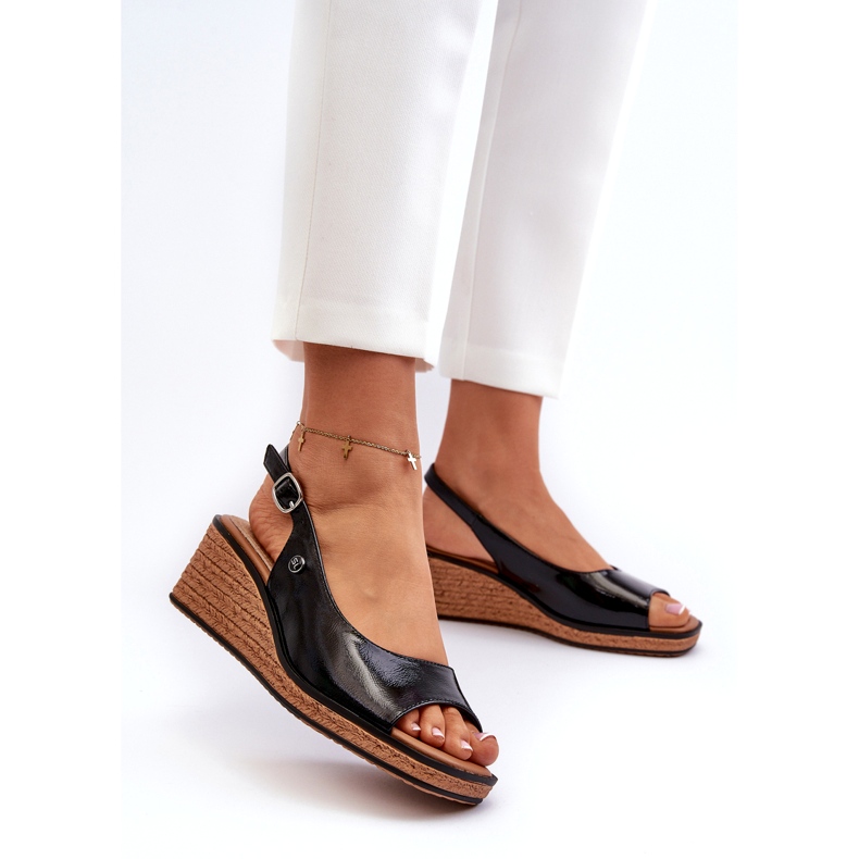 Sandali con zeppa in vernice da donna Sergio Leone SK301 Neri nero 1