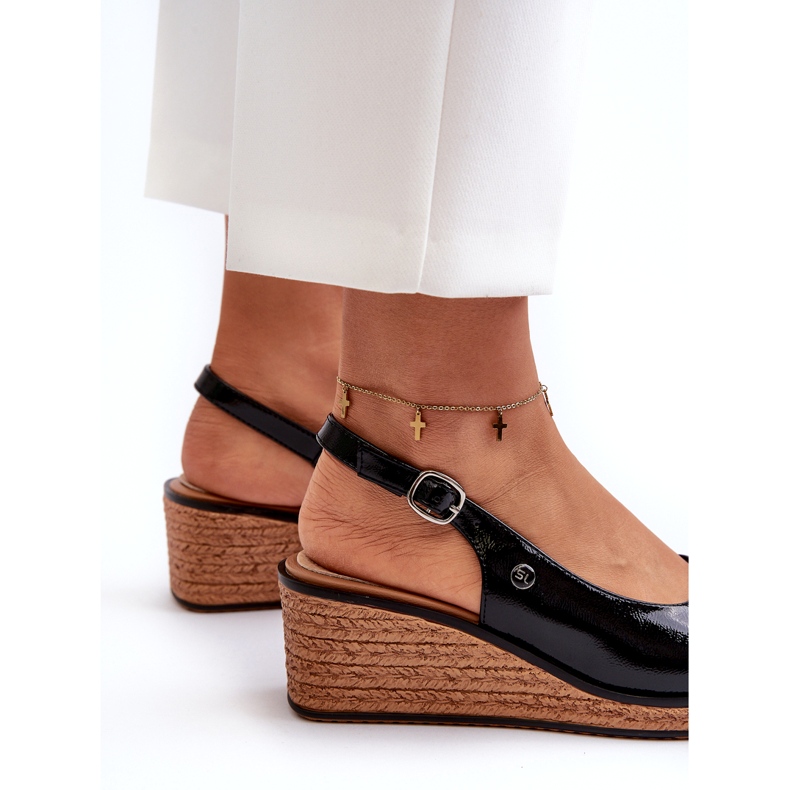 Sandali con zeppa in vernice da donna Sergio Leone SK301 Neri nero 3