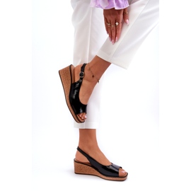 Sandali con zeppa in vernice da donna Sergio Leone SK301 Neri nero 4