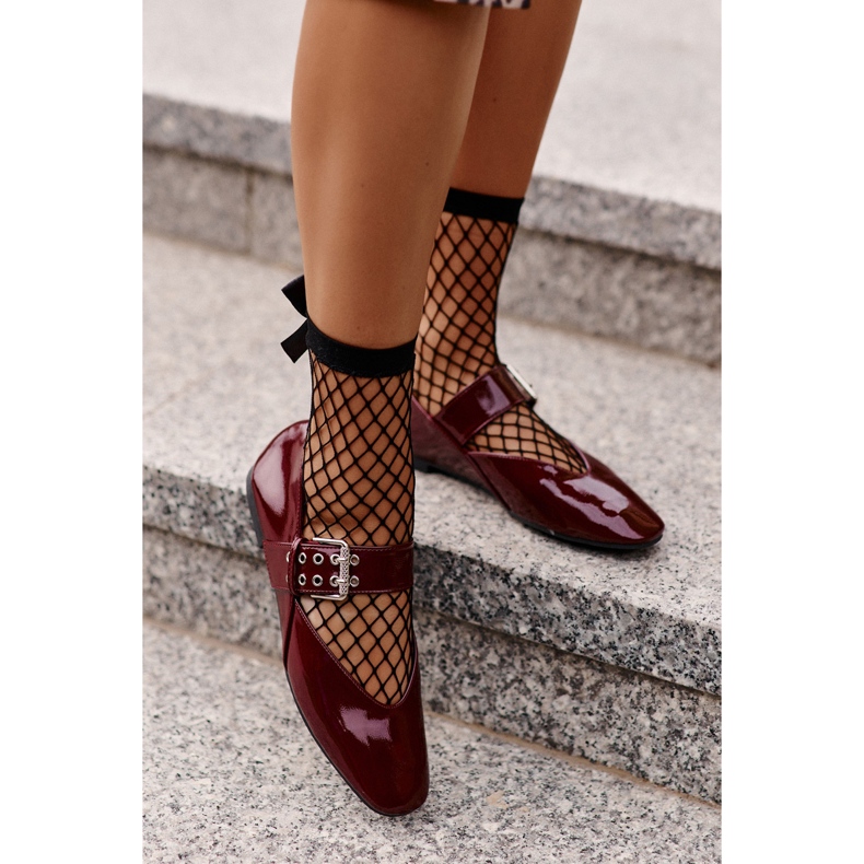 Ballerine di vernice con cintura, Azirae bordeaux rosso 2
