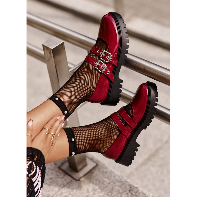 Scarpe Da Donna Con Cinturini Vernice Bordeaux Terione rosso 1