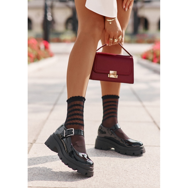 Scarpe da donna in vernice con fibbia, Plikuria Nero 1