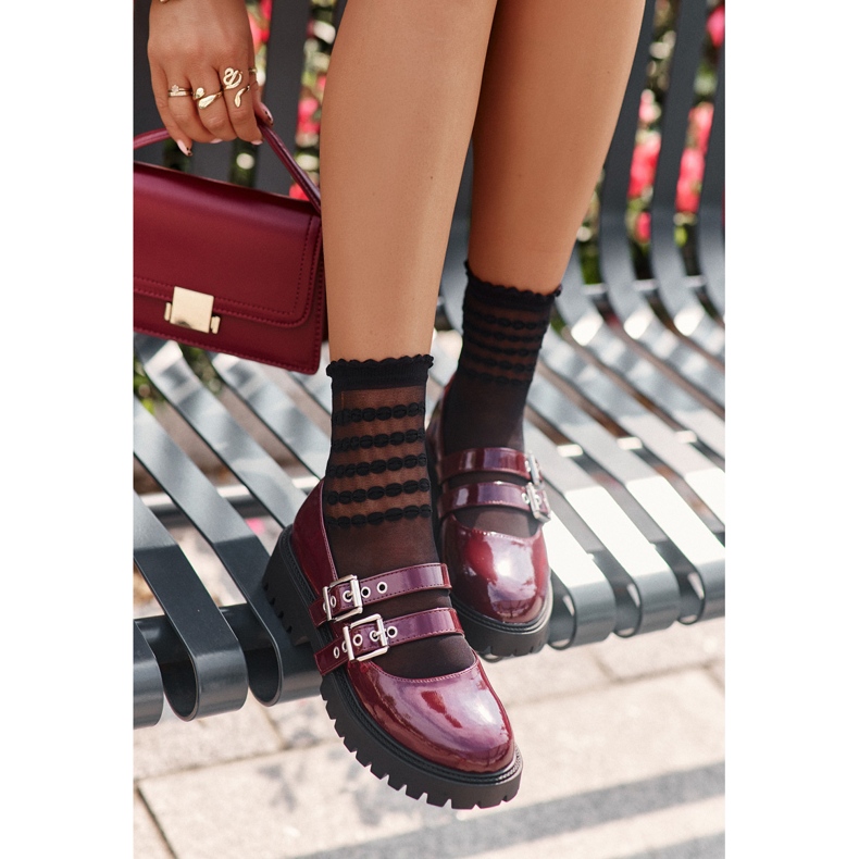 Scarpe Da Donna Con Cinturini Vernice Bordeaux Terione rosso 2