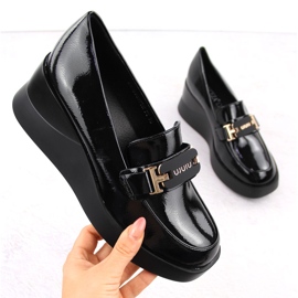 Scarpe con zeppa in pelle da donna, nere, Vinceza 58337 nero 1