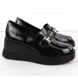 Scarpe con zeppa in pelle da donna, nere, Vinceza 58337 nero 2
