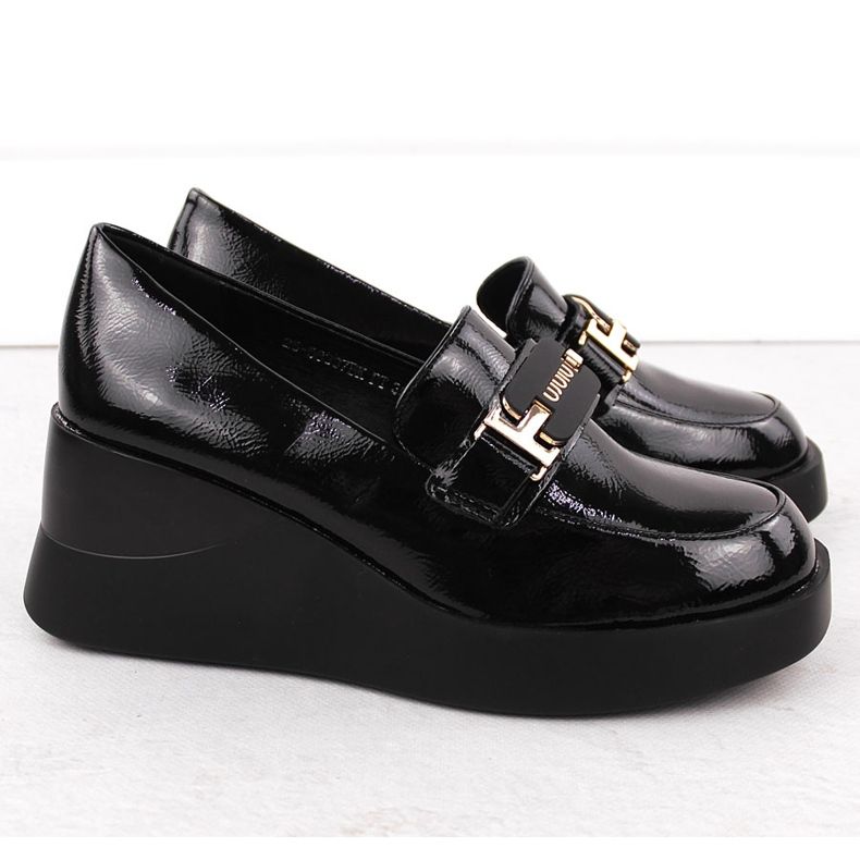 Scarpe con zeppa in pelle da donna, nere, Vinceza 58337 nero 2