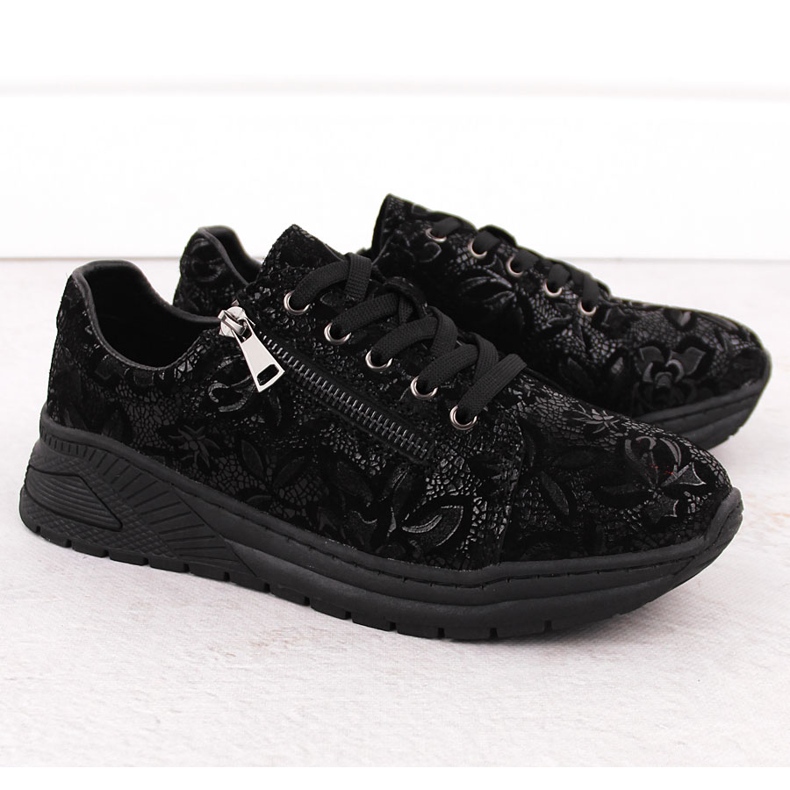 Scarpe da donna in pelle nera con fiori T.Sokolski J24-333 nero 2