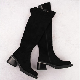 Stivali da donna in camoscio nero S.Barski JC42-81 1