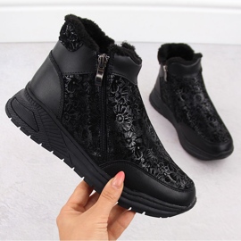 Stivaletti da donna in pelle nera con fiori T.Sokolski Z24-329 nero 1