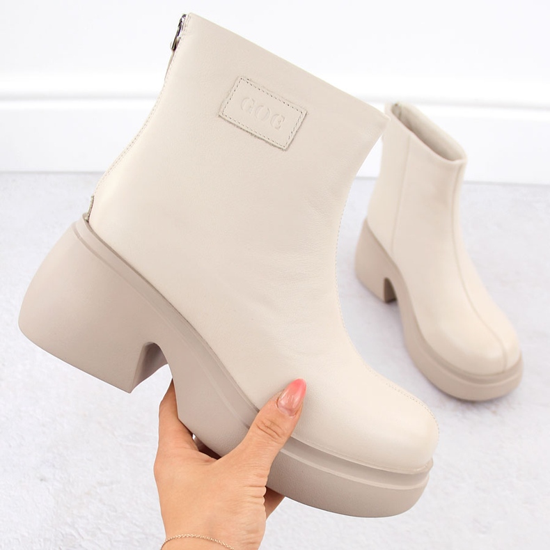 Stivali da donna in pelle con plateau, beige Goe OO2N4155 1