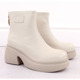 Stivali da donna in pelle con plateau, beige Goe OO2N4155 2
