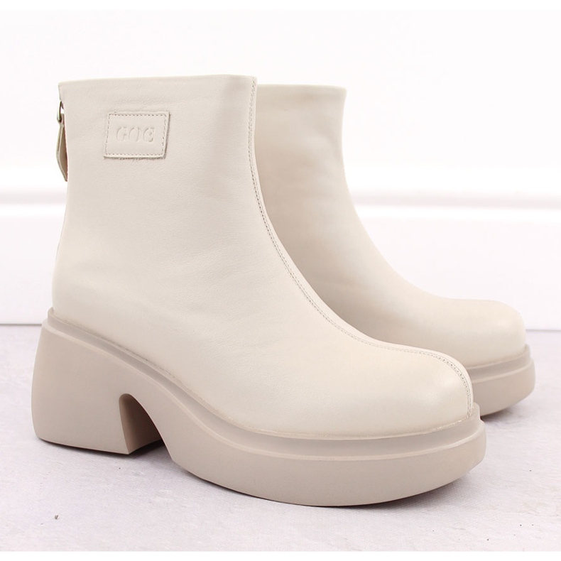 Stivali da donna in pelle con plateau, beige Goe OO2N4155 2