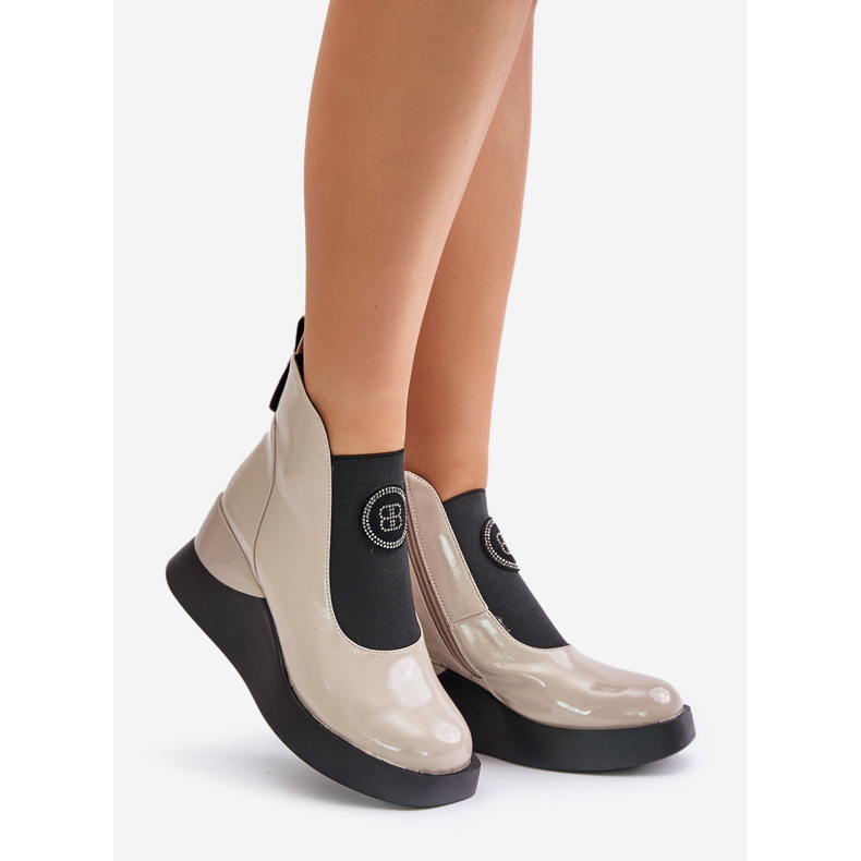 Stivali con zeppa in pelle S.Barski MR870-22 Grigio chiaro beige 1