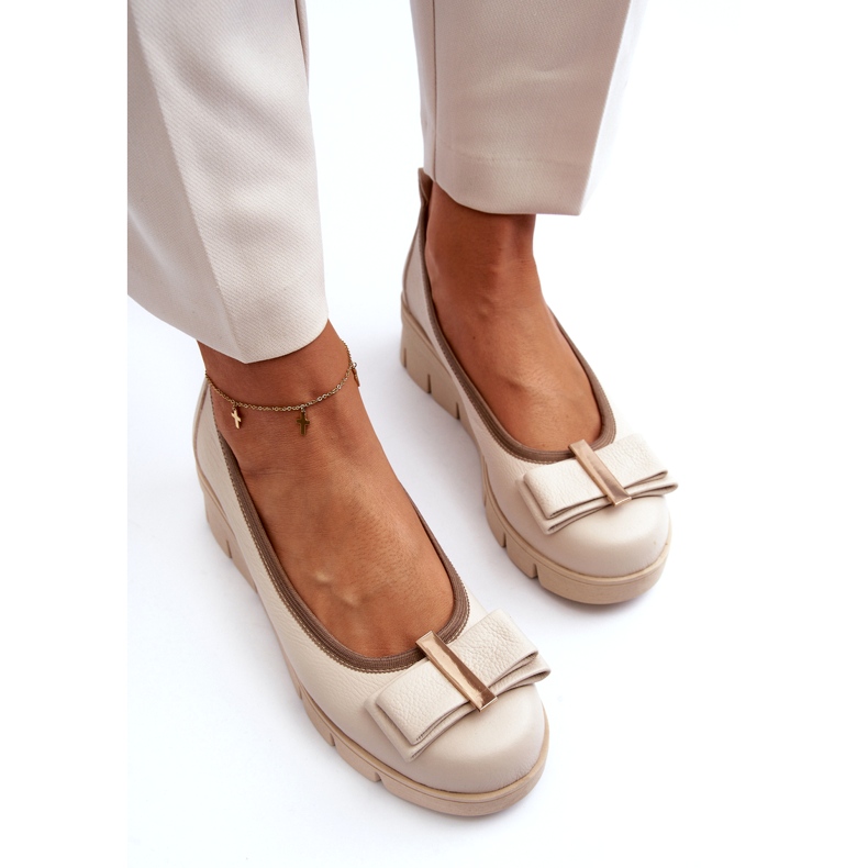 Lewski Shoes Ballerine in pelle su plateau con decorazione, Crema Lewski 3384 beige 2
