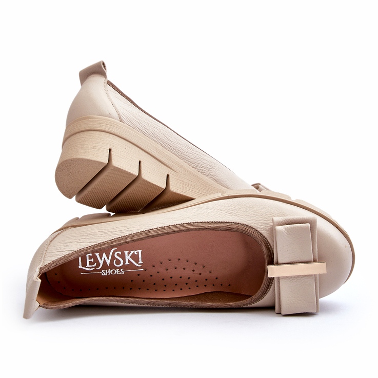 Lewski Shoes Ballerine in pelle su plateau con decorazione, Crema Lewski 3384 beige 3