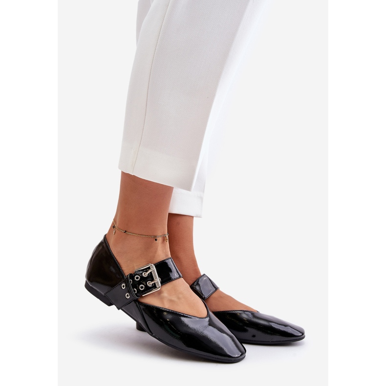 Ballerine di vernice con cinturino, Azirae Nera nero 1