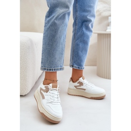 Sneakers da Donna in Eco Pelle sulla Piattaforma Bianca e Beige Henizore bianco 2