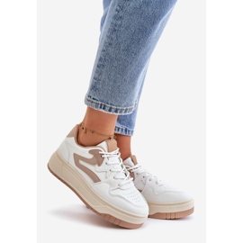 Sneakers da Donna in Eco Pelle sulla Piattaforma Bianca e Beige Henizore 1