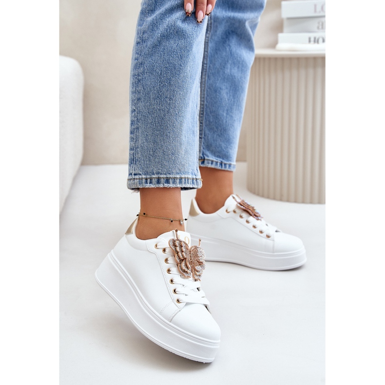 Sneakers Da Donna Con Plateau Farfalla, Naritevia Bianca e Oro 2
