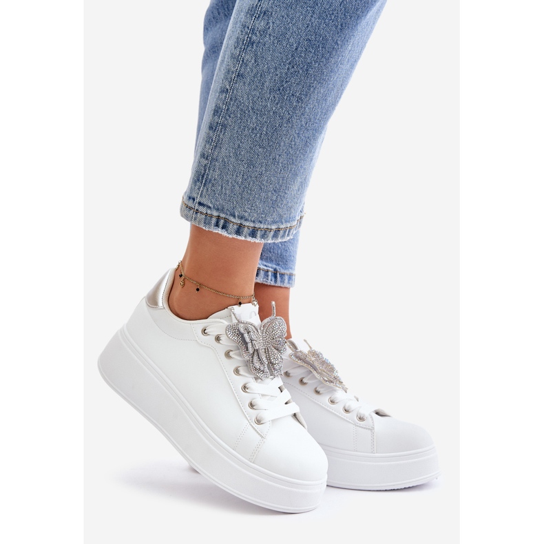 Sneakers da donna con plateau e farfalla, Naritevia bianca e argento 1