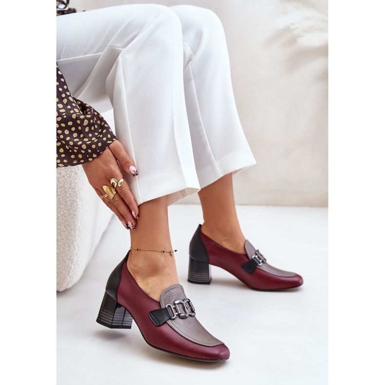 Décolleté Tacco Alto In Pelle Con Decorazione Oro Laura Messi 2861 Bordeaux rosso 2