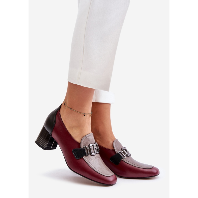 Décolleté Tacco Alto In Pelle Con Decorazione Oro Laura Messi 2861 Bordeaux rosso 1
