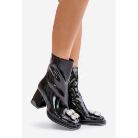 S.Barski Stivali Da Donna In Vernice Con Tacco Alto Con Decorazione D&amp;A MR880-019 Nero 1