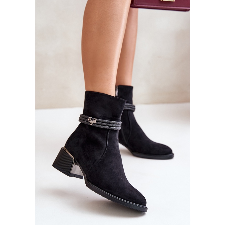 S.Barski Stivali da donna isolati con tacco basso con cinturini decorativi D&amp;A MR880-027 Nero 2