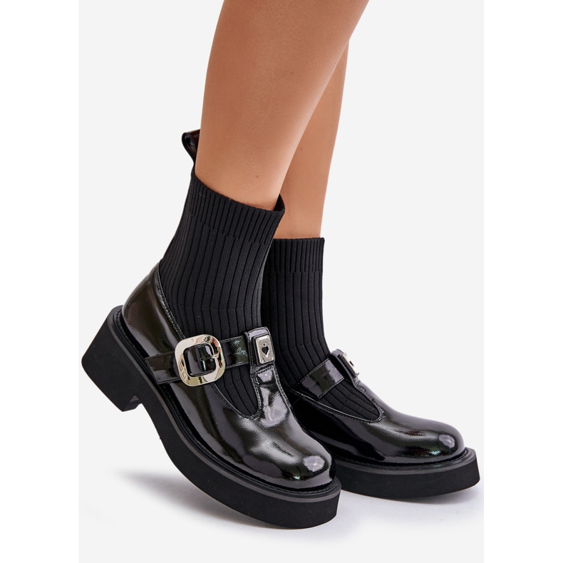 S.Barski Stivaletti in vernice con calzino e fibbia, slip-on MR880-076, nero 1