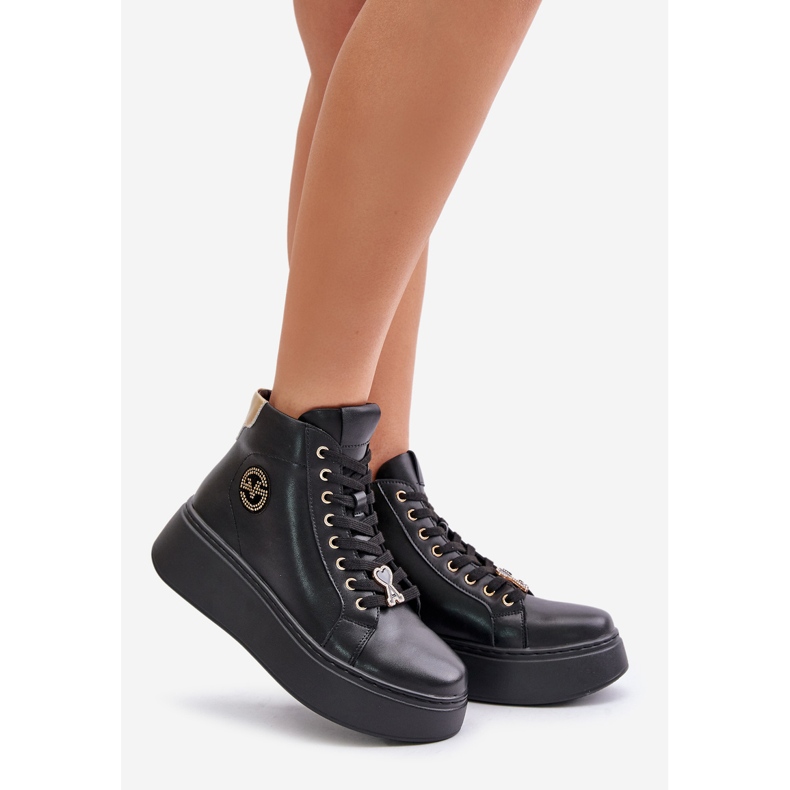 Sneakers Alte da Donna in Pelle con Plateau Vinceza 66707 Nero 1