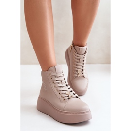 Sneakers Alte da Donna in Pelle con Plateau Vinceza 66707 Beige 1