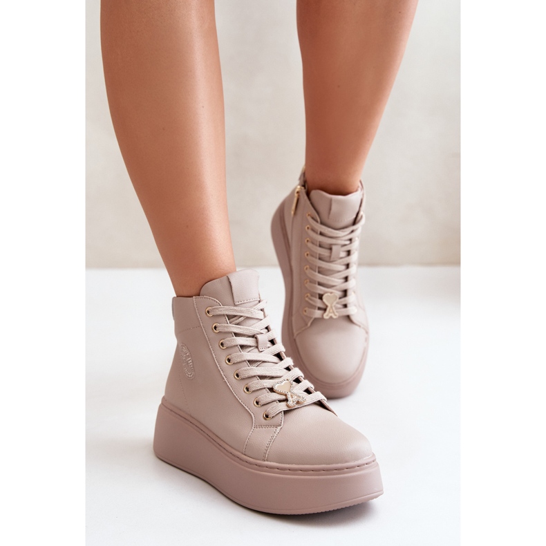 Sneakers Alte da Donna in Pelle con Plateau Vinceza 66707 Beige 1