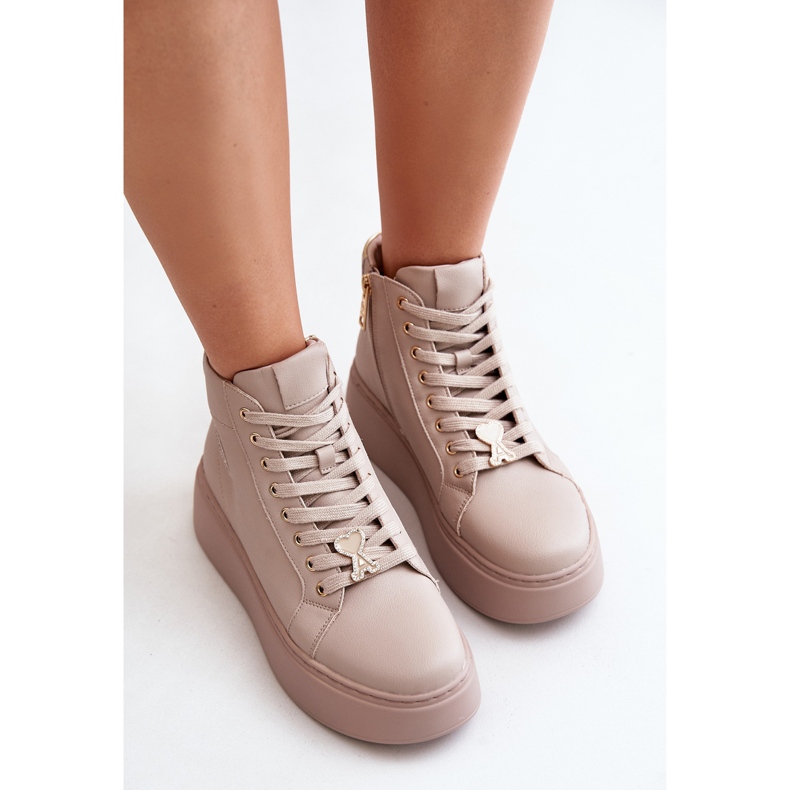 Sneakers Alte da Donna in Pelle con Plateau Vinceza 66707 Beige 2