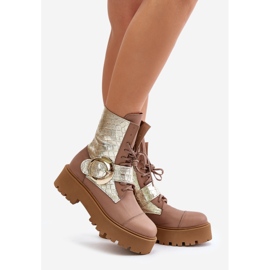 Zazoo 2942 Stivaletti da lavoro in pelle beige con fibbia dorata 1