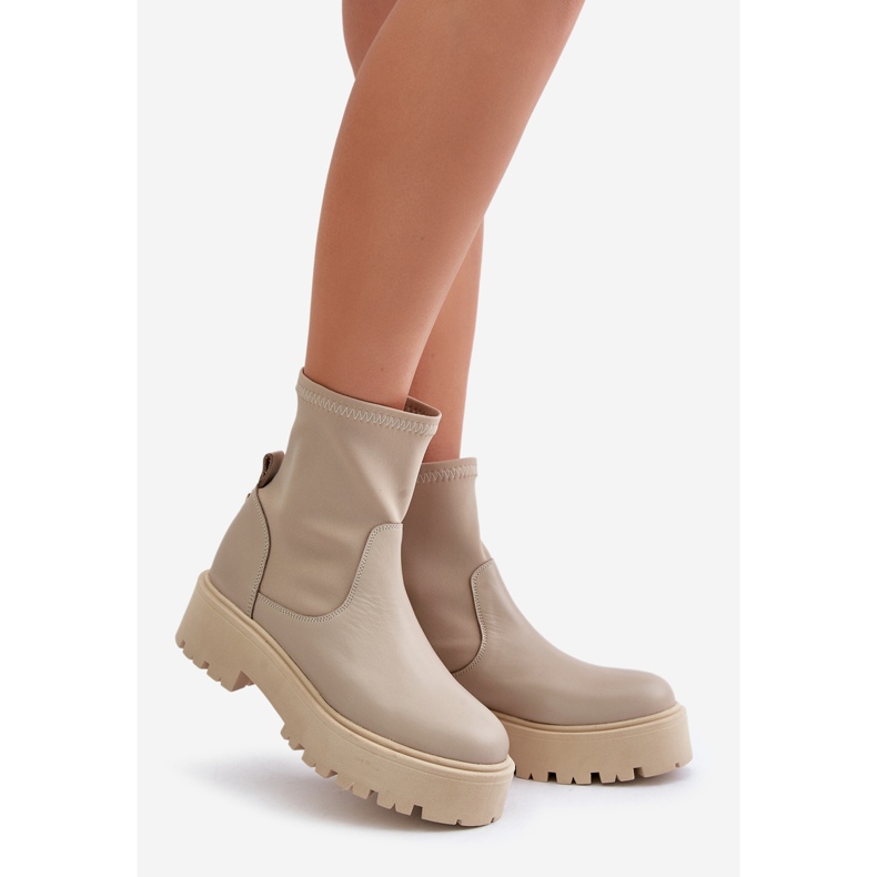 Zazoo 2947 Stivali Slip-On da Donna In Pelle Naturale, Beige 1